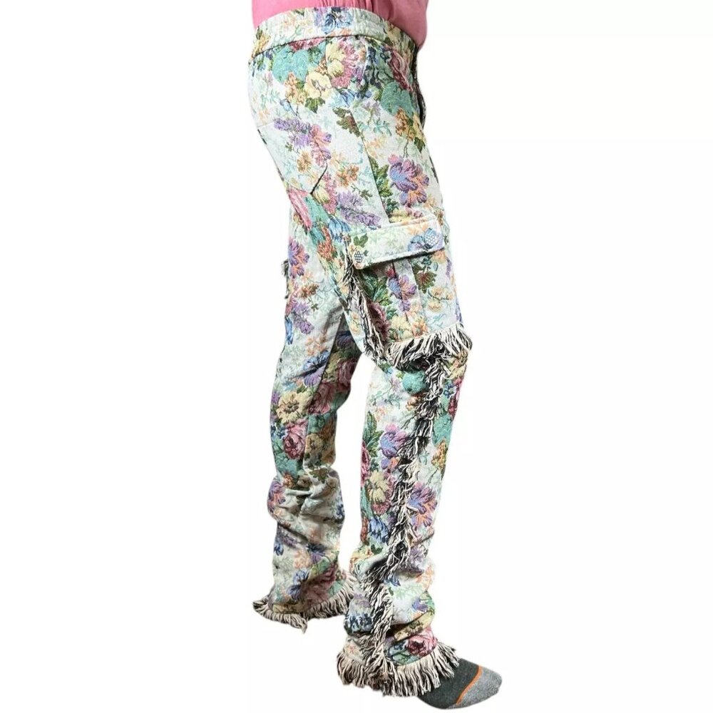 Vintage Guapi Floral Tapestry Mid Rise Frayed Edge Cargo Trouser Pants Size 30 - Picture 4 of 16